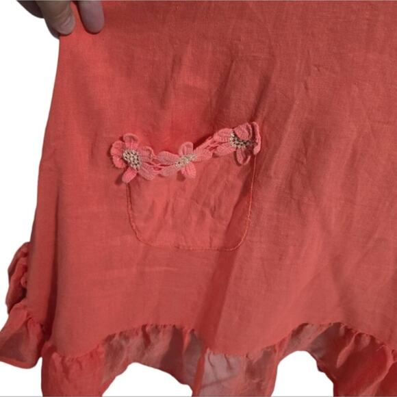 Kaktus Coral Crochet Floral Trim Linen Blend Tunic Plus Size XXL NEW - Picture 4 of 8